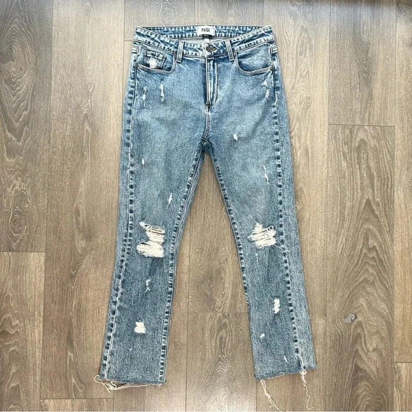 Paige Monica Jeans denim Straight Leg Frayed Hem Westlyn Distressed Size 27 - Picture 13 of 14